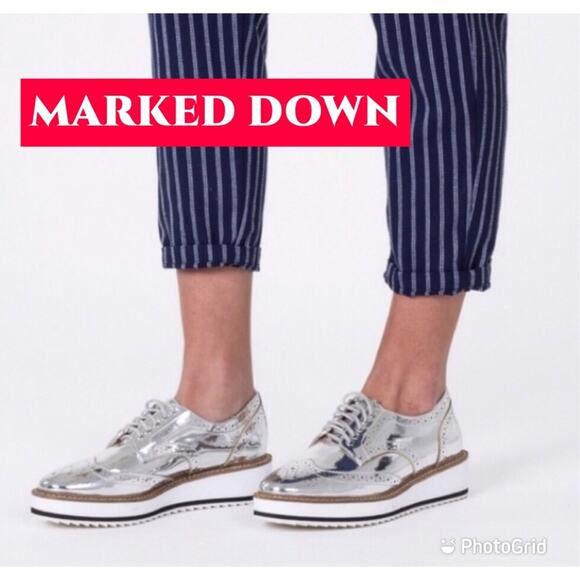 SHELLY’S LONDON Silver Platform OXFORD EMMA LACEUP - Picture 1 of 13